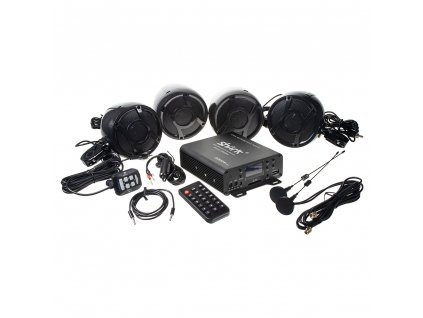 4.1CH zvukový systém na motocykl, skútr, ATV, loď s FM, USB, AUX, BT, černé