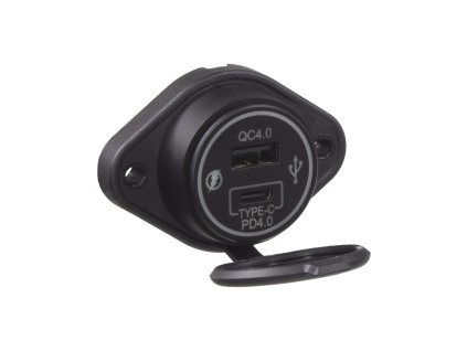 x USB QC4.0 + USB-C zásuvka 12/24V, montáž na povrch
