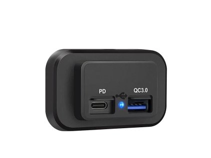 USB QC3.0 + USB-C PD zásuvka 12/24V, montáž na povrch