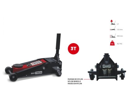 ISOTECH Profesionální pojízdný hydraulický hever-zvedák 3T (133 - 465 mm)