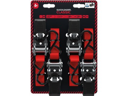 QUICKLOADER® Classic 500 kg • 4 m x 25 mm • 4-pack upínací popruh s ráčnou a háky