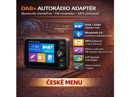 DAB přijímač / Bluetooth HF + přehrávač / micro SD / FM modulátor