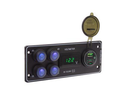 Panel s 4x spínači + USB-C/USB-A + Voltmetr, 12/24V