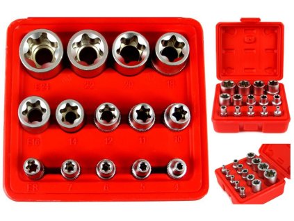 Nástrčné hlavice E-TORX E4-E24 ,Sada 14 ks nástrčných kľúčov E-torx 3/8" 1/2" 1/4" M66422