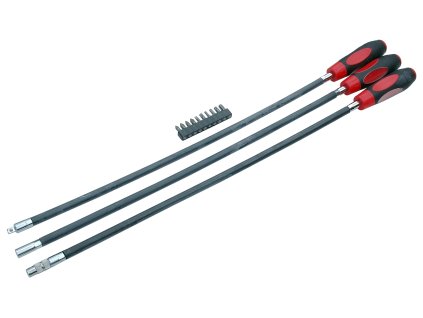 Flexibilné skrutkovače, extra dlhé, s rôznym zakončením s bitmi, súprava 3 kusov - QS51215