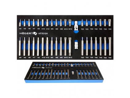 Kľúče bity imbus Hex Torx Spline, súprava 40 ks bitov v module pre dielenský vozík, HÖGERT Germany HT7G124