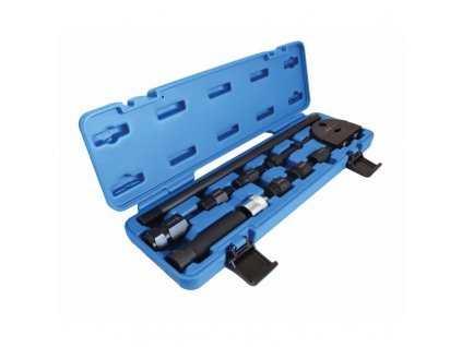 Súprava na vibračnú demontáž zadrených vstrekovačov pneumatickým kladivom. Špeciálna konštrukcia s tiahlom a posuvnou svorkou umožňuje efektívny prenos rázových a vibračných síl. Vybavený vonkajším závitom pre pripojenie akéhokoľvek adaptéra s vnútorným závitom 5/8". Vhodné pre vzduchové kladivo SATRA S-190KIT. Materiál: oceľ S45C, Cr-Mo Sada obsahuje: posuvná svorka Rukoväť ťahať adaptér pneumatického kladiva Adaptér Delphi M14x10. .0 Adaptér Denso M20x1.0 Adaptér Siemens M25x1.0 Adaptér Siemens M27x1.0 Adaptér Bosch M27x1.0 - A A11NP
