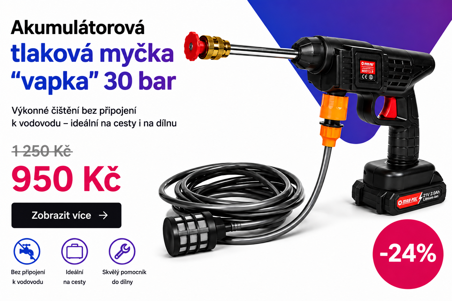 Akumulátorová tlaková myčka 30 bar