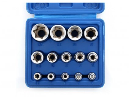 Gola klíče Torx Torx-E E4-E2 3/8" 1/2" 1/4". Sada 14ks nástrčných klíčů