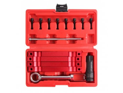 Sada nářadí pro seřízení vačkového hřídele pro Mercedes Benz M157 / M276 / M278 s uzávěrem T100 a stahovákem pro demontáž vstřikovačů.