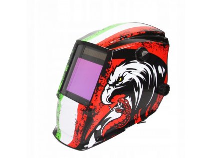 Svářečská kukla samostmívací F2 s potiskem orla a hada MAR-POL M79387 , Profesionální samostmívací svařovací maska je navržena pro práci  svařování metodami, jako je MMA, MIG a MAG TIG. zorné pole 100 x 83 mm