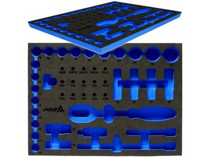 APF 24/Pěnový modul EVA, vložka pro dílenský vozík pro ráčnu, nástavce, nástrčky (10-32mm) a redukce, bity atd.