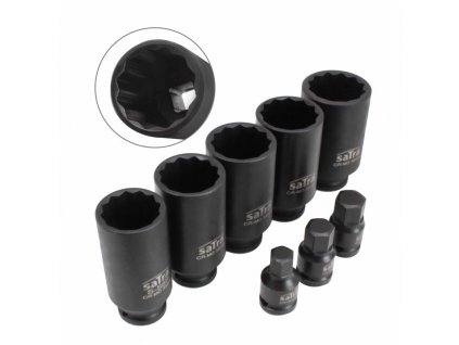 S-S8P Nástrčné úderové hlavice na matice hnacích hřídelí 1/2" 27-36mm, 12hran, 8 ks  H14/H17/H19