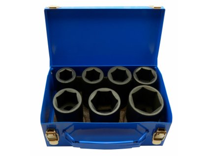 Úderové hlavice prodloužené 1'' ,násadky 24 - 46mm, 6-hran, 7 dílná sada CR-MO