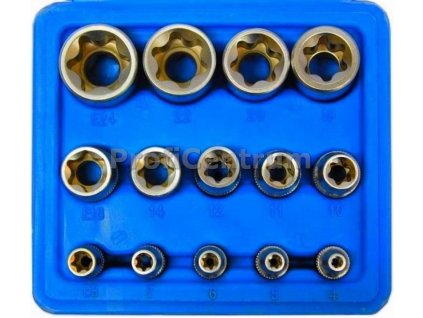 Gola klíče Torx Torx-E E4-E2 3/8" 1/2" 1/4". Sada 14ks nástrčných klíčů