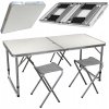 Skládací kempingový stůl 120x60cm se 4 židlemi a nastavením výšky 55-70cm