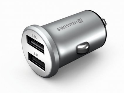 SWISSTEN Nabíječka do auta 2x USB • 4,8A • stříbrná