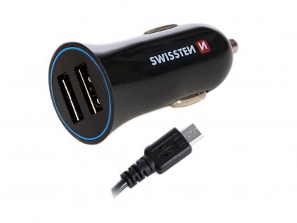 SWISSTEN Nabíječka do auta 2x USB • 2,4A • USB-C kabel