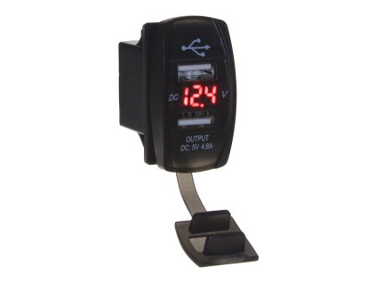 2x USB zásuvka "Rocker" s voltmetrom, červená