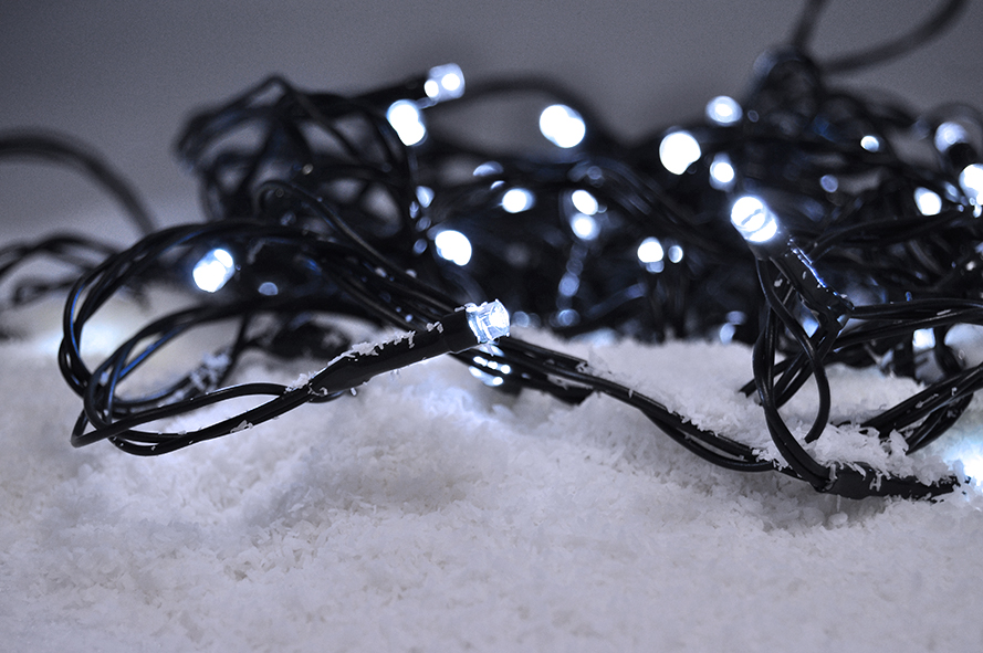 Solight LED venkovní vánoční řetěz, 50 LED, 5m, přívod 3m, 8 funkcí, časovač, IP44, studená bílá