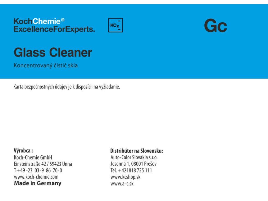 707 koch chemie produktova etiketa glass cleaner cistic okien a skiel