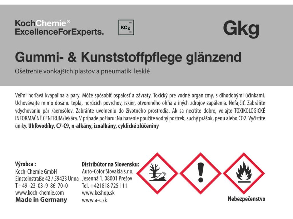 704 koch chemie produktova etiketa gummi kunststoffpflege glanzend osetrenie vonkajsich plastov a pneumatik