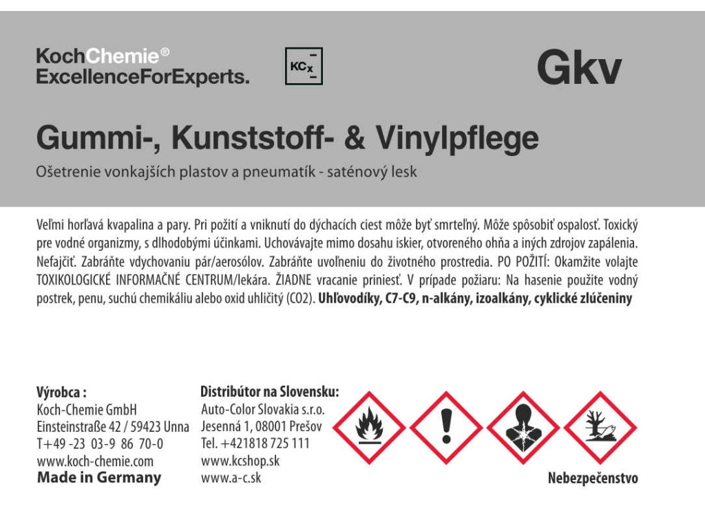 701 koch chemie produktova etiketa kunststoff vinylpflege osetrenie vonkajsich plastov a pneumatik matne