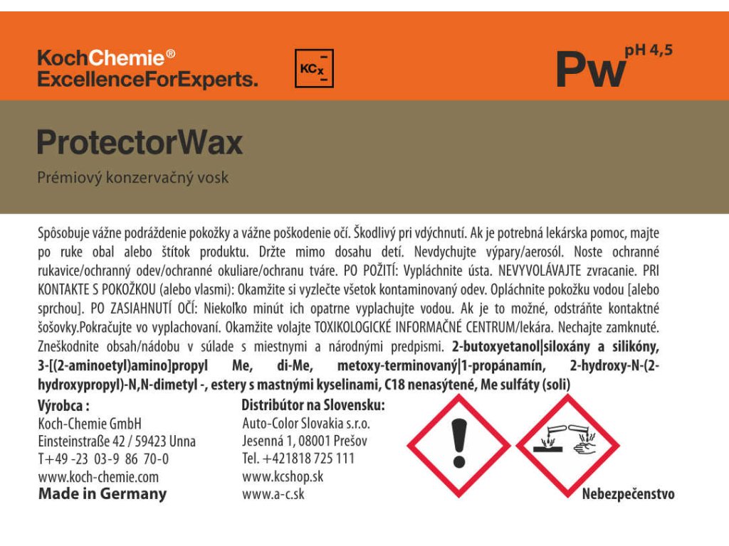 671 koch chemie produktova etiketa protectorwax premiovy konzervacny vosk