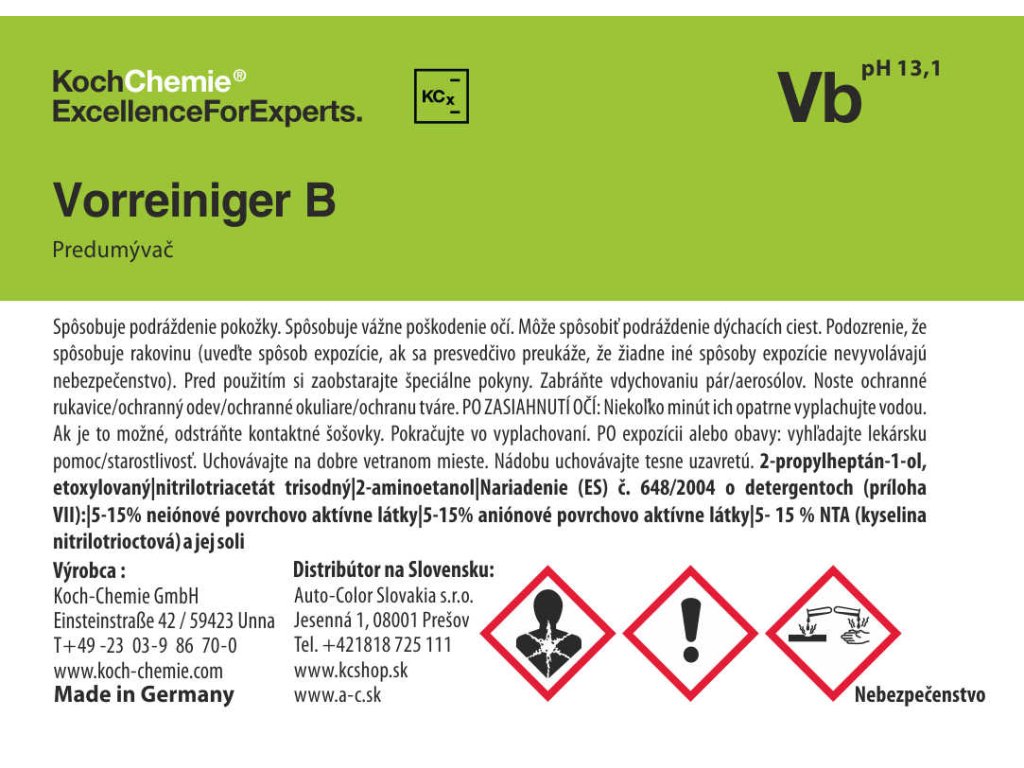 659 koch chemie produktova etiketa vorreiniger b predumyvac