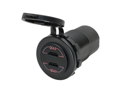 USB-C nabíječka QC4 PD / 2x USB-C - napájení 12-24 V - červené podsvícení