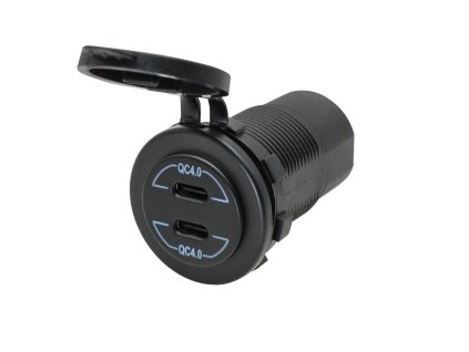 USB-C nabíječka QC4 PD / 2x USB-C - napájení 12-24 V - bílé podsvícení