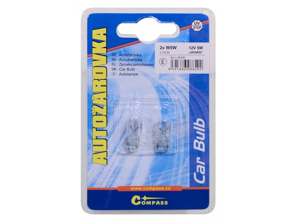 85011 zarovka 12v w5w 5w t10 celosklo blister 2ks