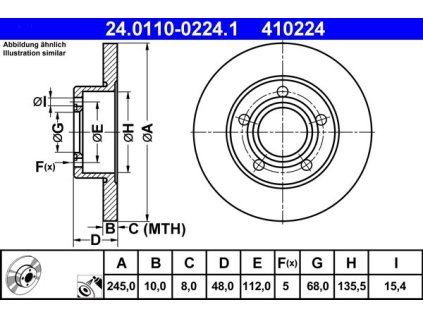 Brzdový kotouč zadní ATE Audi A4