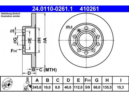 Brzdový kotouč zadní ATE Audi A4, 80, Coupe,