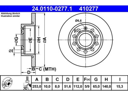 Brzdový kotouč zadní ATE VW Caddy, Eos, Golf PLUS, Golf, Scirocco