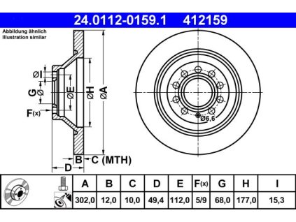 Brzdový kotouč zadní ATE  Audi A6