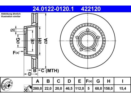 Brzdový kotouč přední ATE Audi 100, 200, Quattro