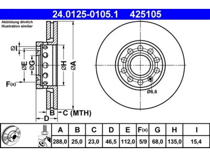 Brzdový kotouč přední ATE Škoda Superb 1.8, 1.9, 2.0
