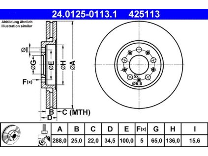 Brzdový kotouč přední ATE VW Bora, Golf, New Beetle, Polo