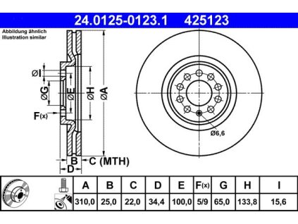 Brzdový kotouč přední ATE  VW Bora, Golf, New Beetle, Polo