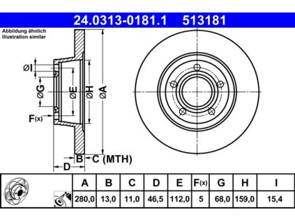 Brzdový kotouč přední ATE Power disk Audi A4 1.9