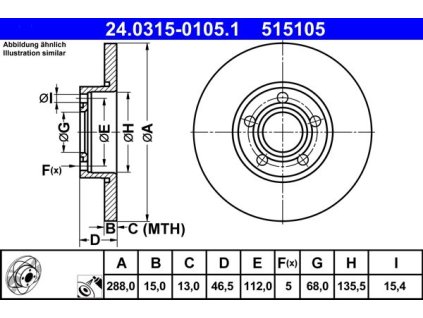 Brzdový kotouč přední ATE Power disk Audi 100, A4, A6
