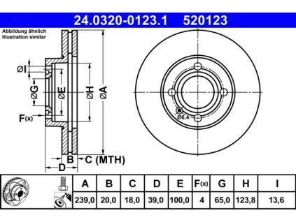 Brzdový kotouč přední ATE Power disk VW Golf, Jetta, Passat, Polo Classic, Polo, Santana, Scirocco, Vento
