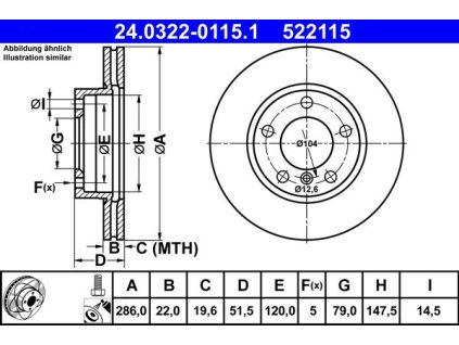 Brzdový kotouč přední ATE Power disk BMW 3, Z3, Z4