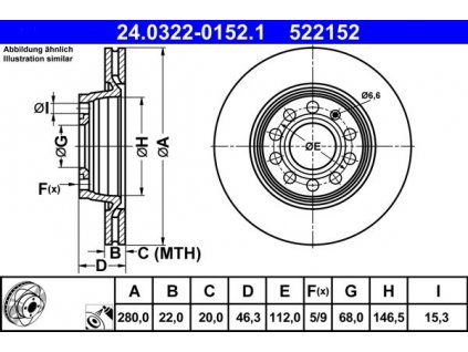 Brzdový kotouč přední ATE Power disk Audi A4