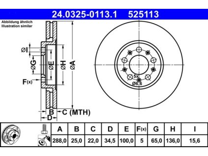 Brzdový kotouč přední ATE Power disc Škoda Fabia, Octavia, Praktik, Roomster