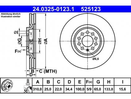 Brzdový kotouč přední ATE Power disk Audi A3, TT