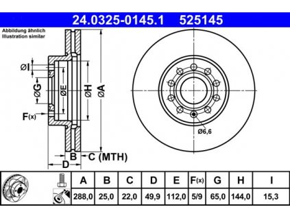 Brzdový kotouč přední ATE Power disc VW Caddy, Eos, Golf, Golf PLUS, V, VI, Jetta, Scirocco, Touran