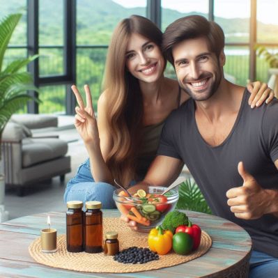 Zdravý pár s najlepšími tabletkami I3C na prevenciu, liečbu rakoviny, dhovekosť