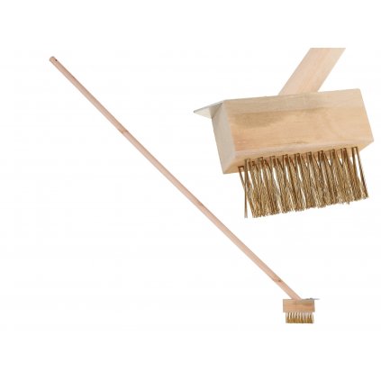 Drôtená kefa so škrabkou na dlažobné kocky drevená rúčka
